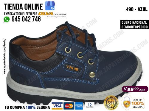 490 azul zapatos en cuero peruano para nino semiortopedico