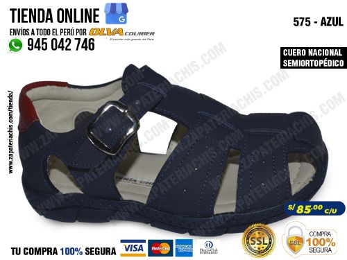 575 azul sandalias en cuero peruano semiortopedico