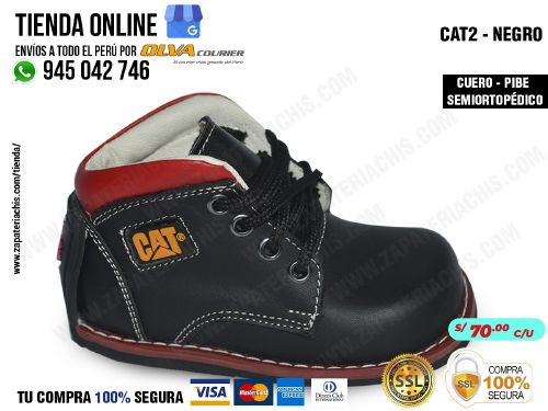 botin cat2 negro calzado en cuero peruano pibe semiortopedico para bebe