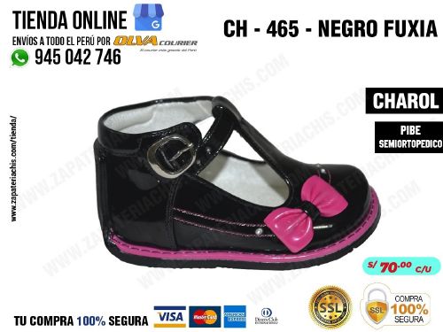 ch 465 negro fuxia calzado en charol para bebe nina