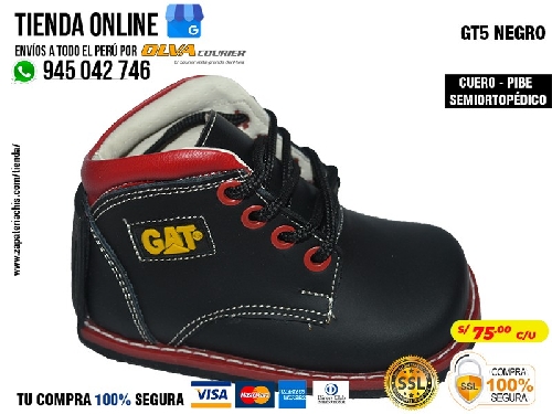 gt5 negro zapato en cuero peruano modelo pibe semi ortopedico para tu bebe en peru