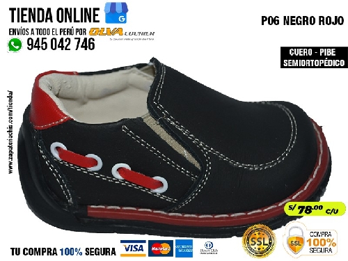 p06 negro rojo zapatos en cuero peruano modelos pibe semiortopedico para tu bebe nino en peru