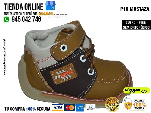 p10 mostaza zapato en cuero peruano modelo pibe semi ortopedico para tu bebe en peru