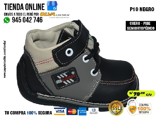 p10 negro zapato en cuero peruano modelo pibe semi ortopedico para tu bebe en peru