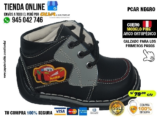 pcar negro zapatos modelos pibe en cuero peruano nacional con arco ortopedico para tu bebe nino en peru