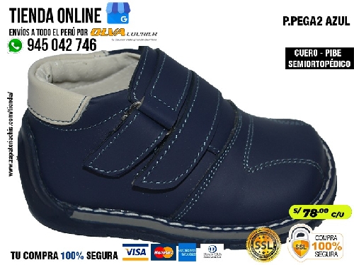 ppega2 azul zapatos en cuero peruano modelos pibe semiortopedico para tu bebe nino en peru