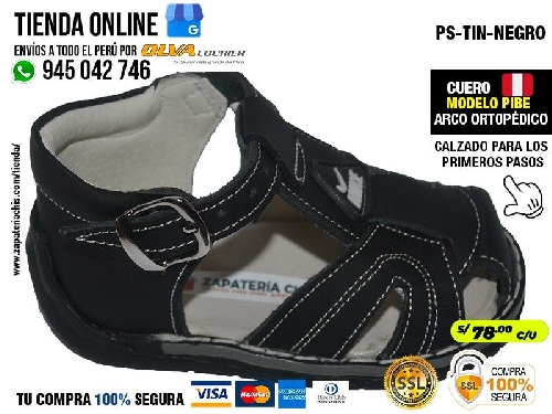 ps tin negro sandalias en cuero peruano modelos pibe semi ortopedico para tu bebe nino en peru