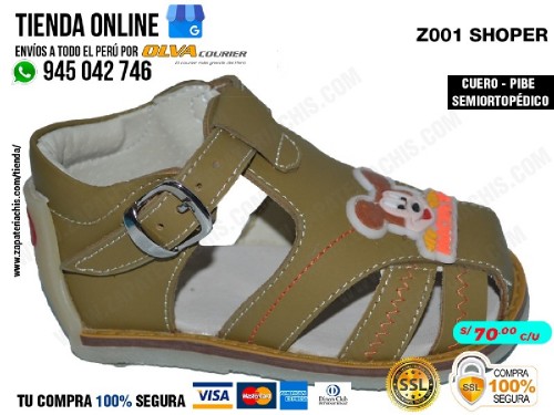 s001 shoper sandalias en cuero peruano pibe semiortopedico para bebes con arco anatomico