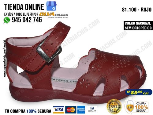 s1 100 rojo sandalias en cuero peruano semiortopedico con arco anatomico y formador