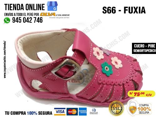 s66 fuxia calzado en cuero para bebe nina