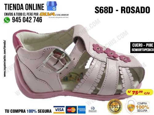 s68 rosado calzado en cuero para bebe nina