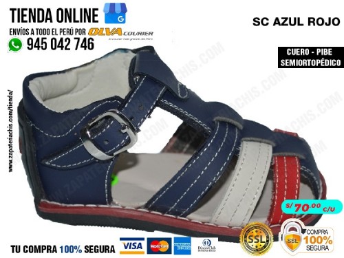 sc azul rojo sandalias en cuero peruano pibe semiortopedico para bebes con arco anatomico