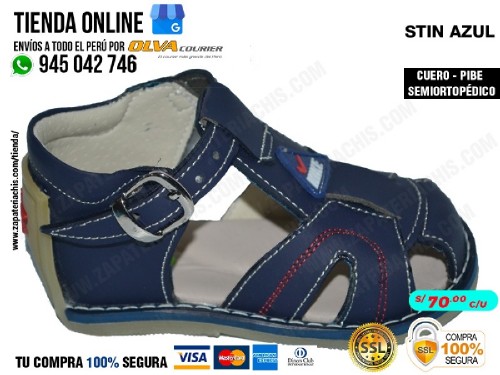 stin azul sandalias en cuero peruano pibe semiortopedico para bebes con arco anatomico