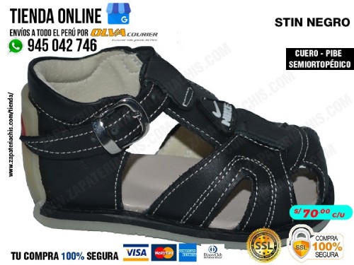 stin negro sandalias en cuero peruano pibe semiortopedico para bebes con arco anatomico