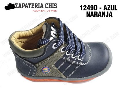 1249 - AZUL NARANJA calzado en cuero para niño