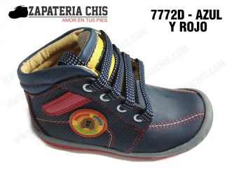 7772 - AZUL CON ROJO calzado en cuero para niño